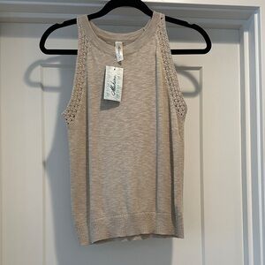 Mahina Beige Crochet-Trim Knit Tank